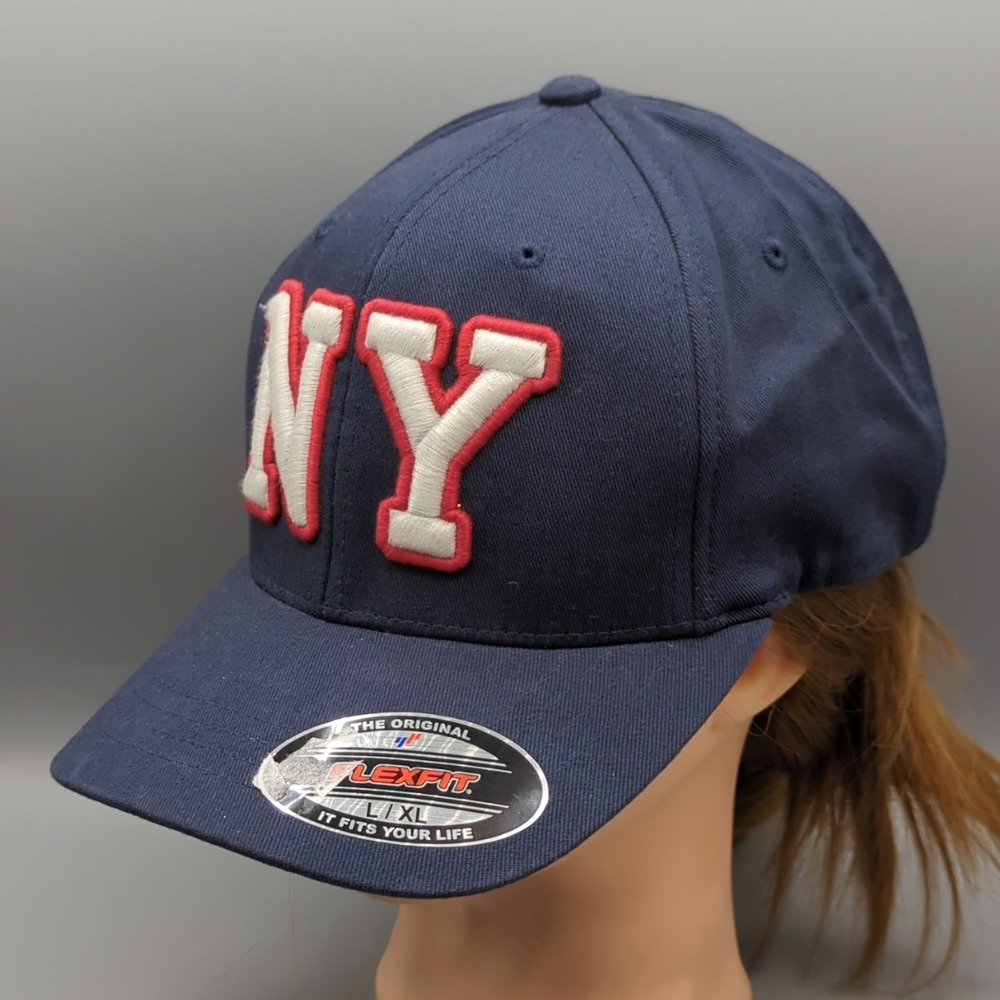 NWT Aeropostale NY Hat Cap Fitted L/XL Flexfit Blue New York Embroidered